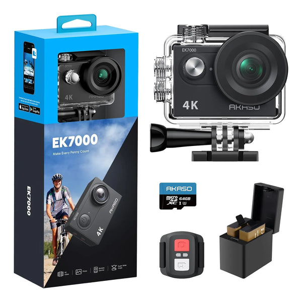 Akaso Ek7000 Camara Accion 4K30fps 20mp Impermeable Con Microfono Externo Y Kingston 64gb