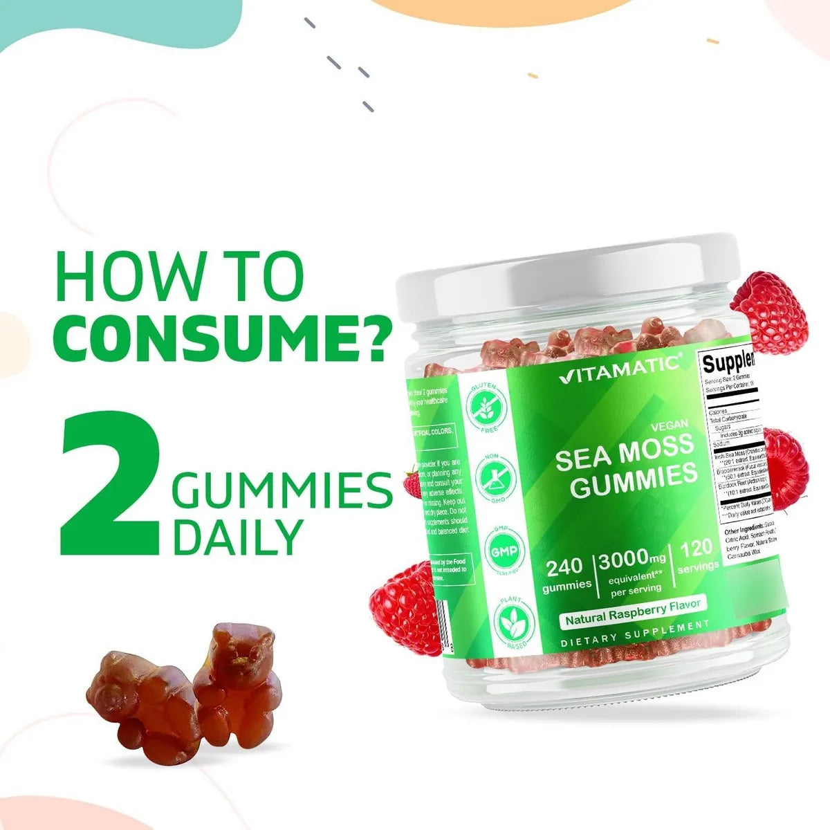 Gomitas De Musgo Marino Irlandes 3000 Mg 240 Unidades Sabor Frambuesa Veganas
