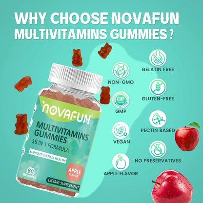 Gomitas Multivitamínicas 16 En 1 Sabor Manzana 60 Unidades Veganas Sin Gluten