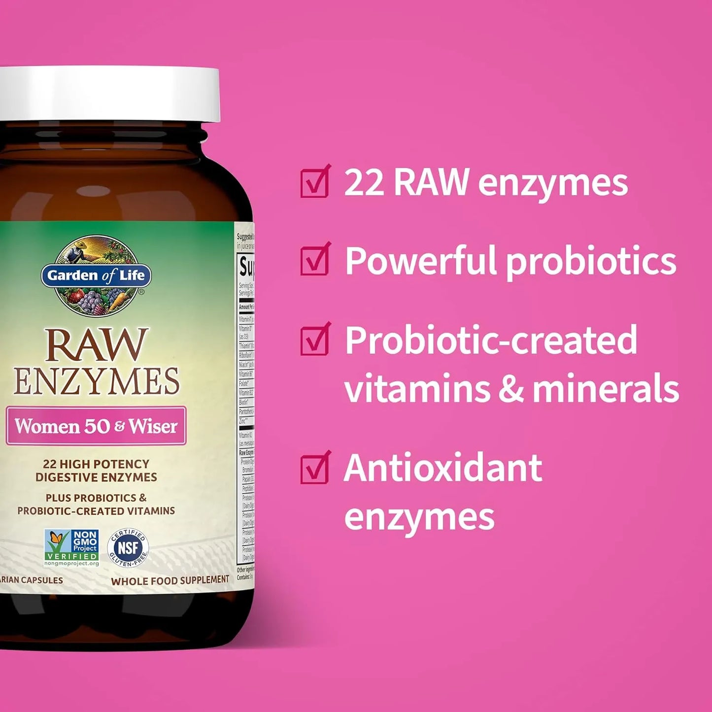 Garden Of Life 22 Enzimas Digestivas Mujeres 50+ 90 Capsulas Suplemento Digestivo