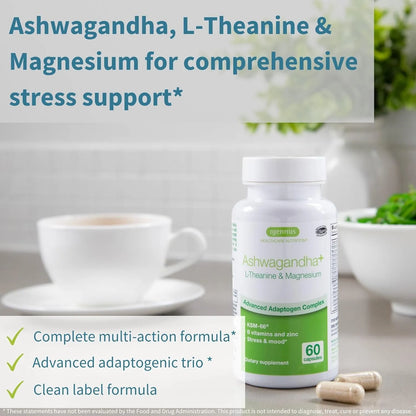 Complejo Adaptogeno Ashwagandha KSM66 LTeanina Magnesio Alivio Estrés y Sueño