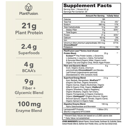 Polvo Proteico Plantfusion Lean Sp96 2 Kg 100% Natural Con A