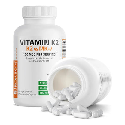Vitamina K2 MK7 100 Mcg 250 Capsulas Bronson Huesos Fuertes Y Corazon Sano