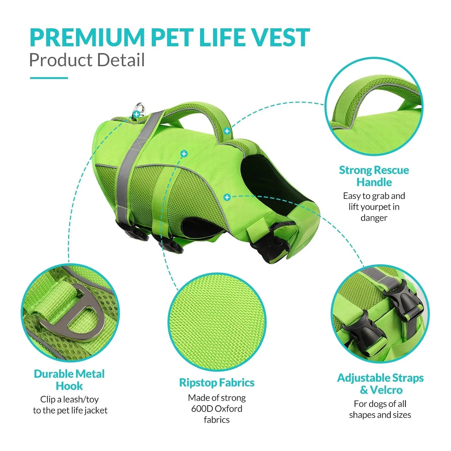Chaleco Salvavidas Perros Ripstop Flotante Ajustable Queenmore Seguridad Y Estilo