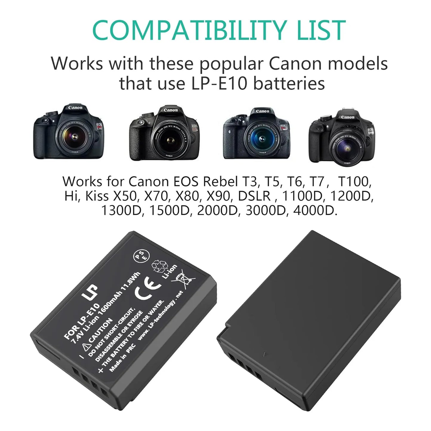 Bateria Y Cargador Lp E10 Para Camaras Canon Rebel T3 T5 T6 Compatible Con Multiples Modelos