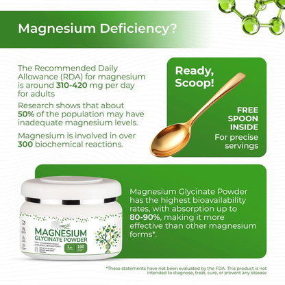 Polvo De Magnesio Glicinato 220 Mg Para Descanso Profundo Y Claridad Mental