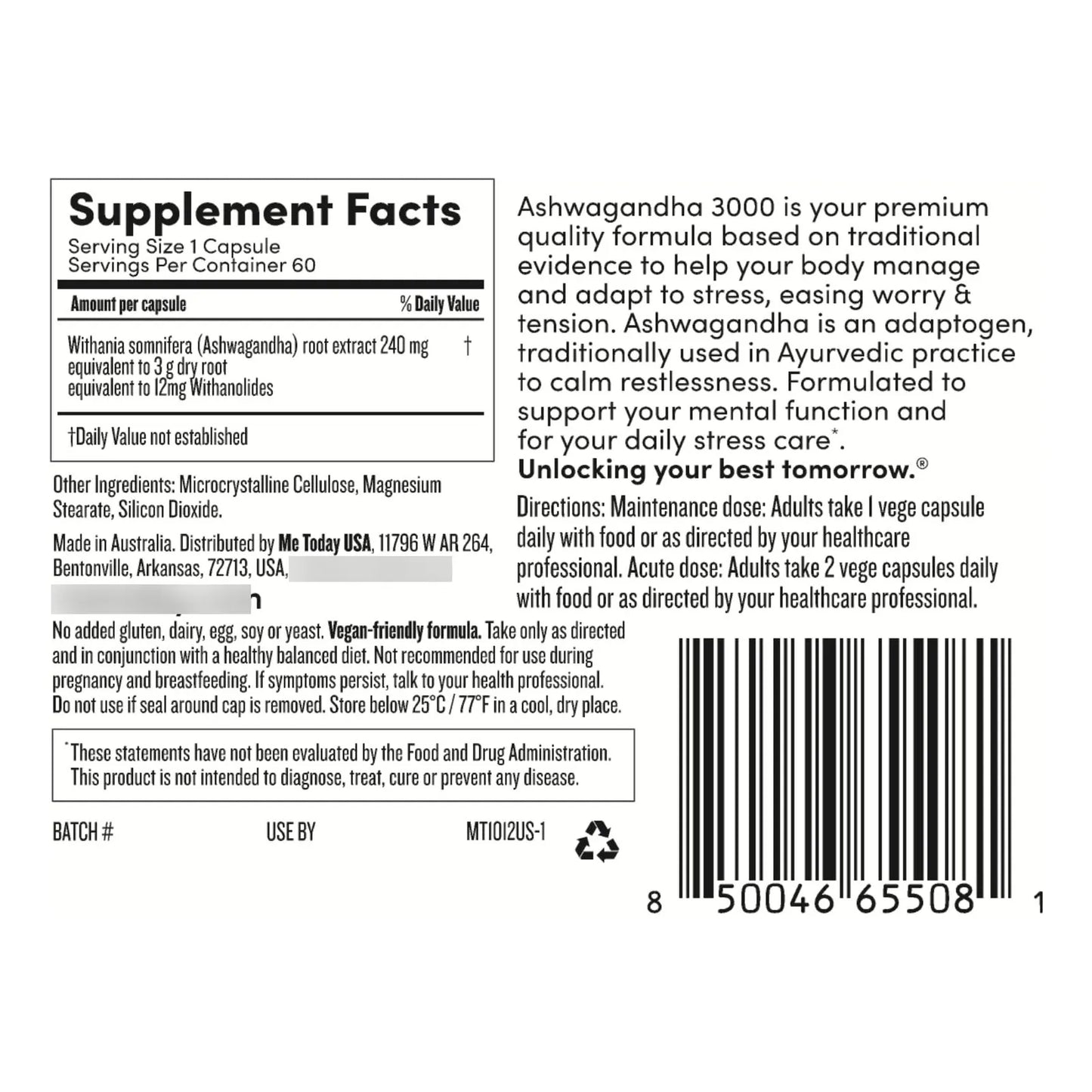 Ashwagandha 3000 Mg Alivio Estrés Alta Resistencia Apoyo Fun