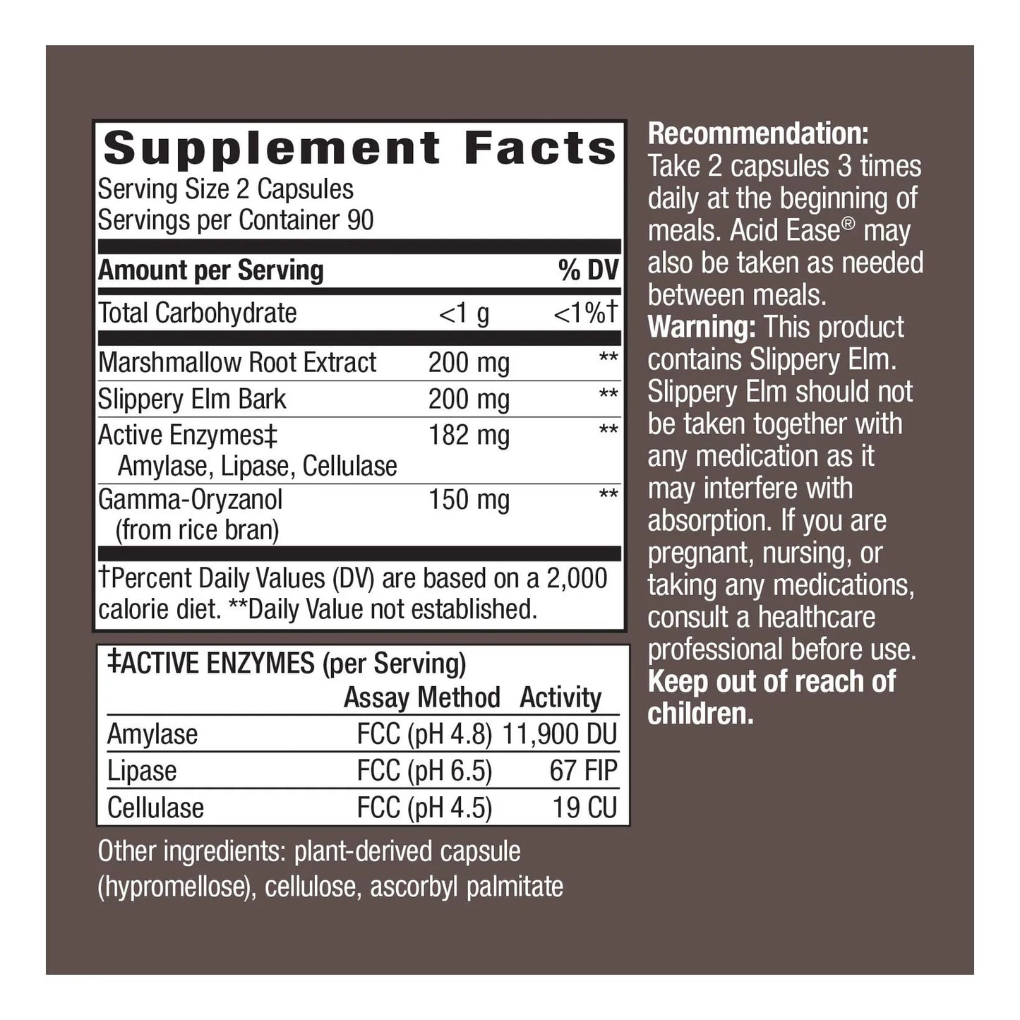 Natures Way Acid Ease Suplemento Digestivo 180 Capsulas Veganas Estomago Sensible