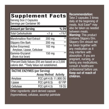 Natures Way Acid Ease Suplemento Digestivo 180 Capsulas Veganas Estomago Sensible