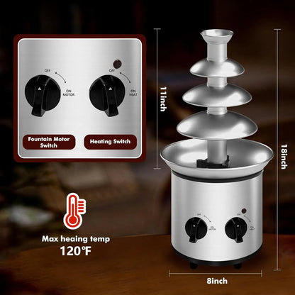 Maquina Fondue Electrica Acero Inoxidable 4 Niveles Chocolate Queso Salsas