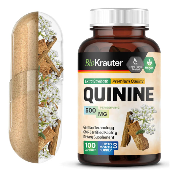 Capsulas De Quinina 500 Mg Para Calambres En Piernas 100 Unidades Vegano