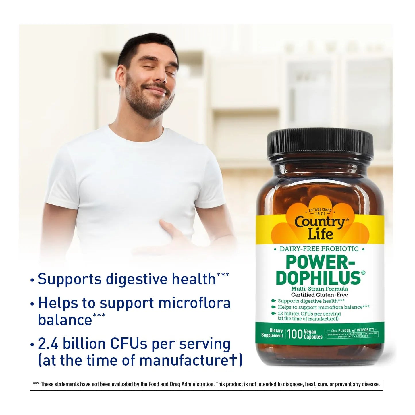 Power Dophilus Probiótico Multicepa 12 Mil Millones Ufc 100 Cápsulas Veganas