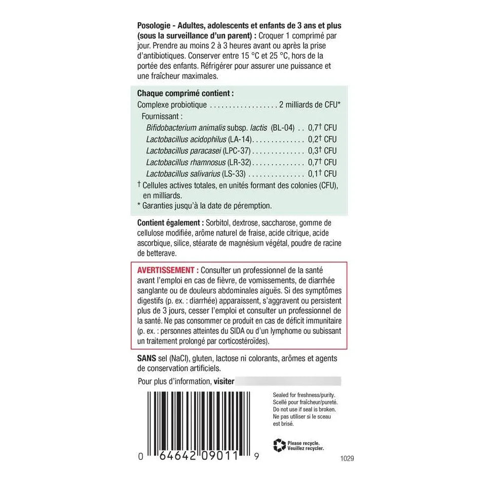 Probióticos Masticables De Fresa 60 Comprimidos Para Digestión E Inmunidad