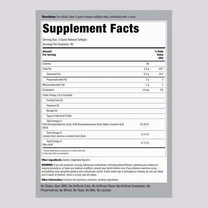 Omega 3 6 9 3600 Mg 240 Capsulas Blandas Piping Rock Aceite Pescado Lino Borraja Sin Gluten