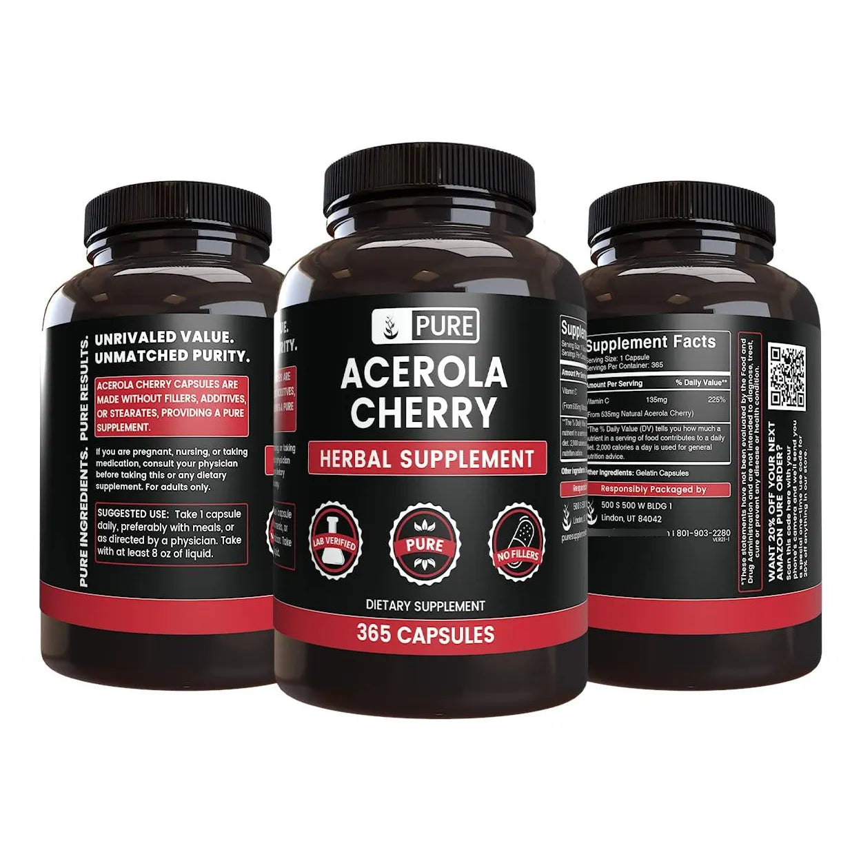 Cápsulas De Cereza De Acerola 365 Unidades Puras Y Naturales
