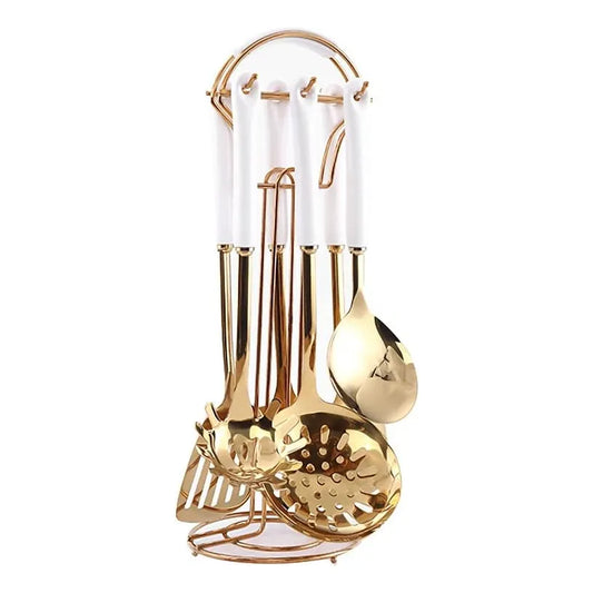 Juego De Utensilios De Cocina Aquax Acero Inoxidable 7 Piezas Con Estante