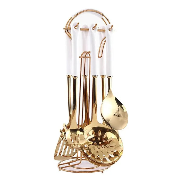 Juego De Utensilios De Cocina Aquax Acero Inoxidable 7 Piezas Con Estante