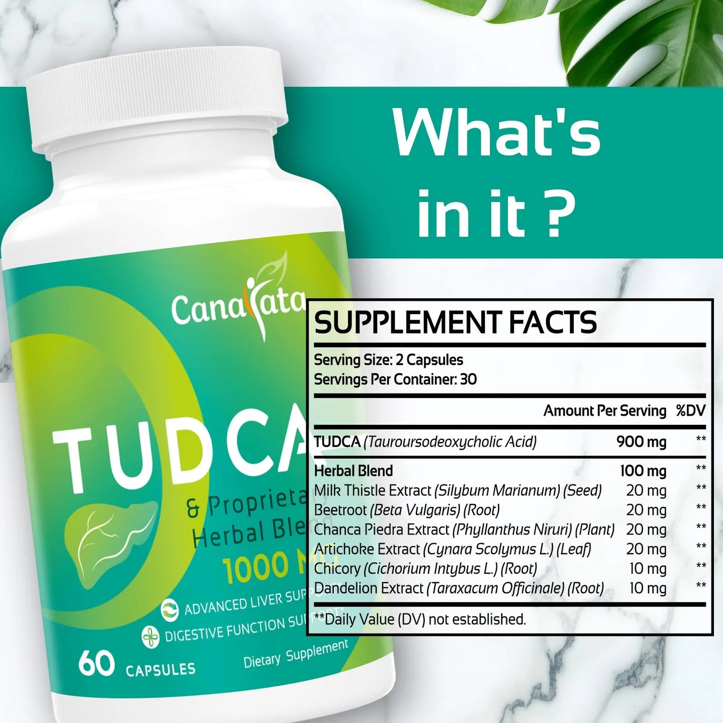 Suplemento TUDCA 1000 Mg Apoyo Hepático 60 Cápsulas Veganas Con Cardo Mariano Y Hierbas