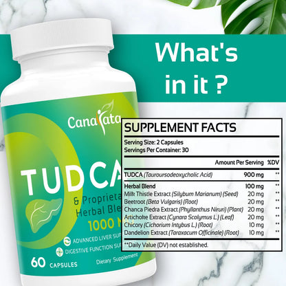 Suplemento TUDCA 1000 Mg Apoyo Hepático 60 Cápsulas Veganas Con Cardo Mariano Y Hierbas