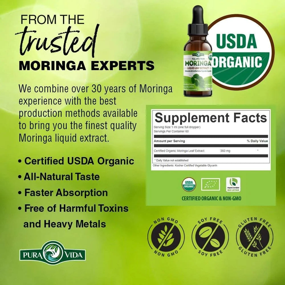 Extracto Liquido De Moringa Organico Certificado Usda Absorcion Rapida