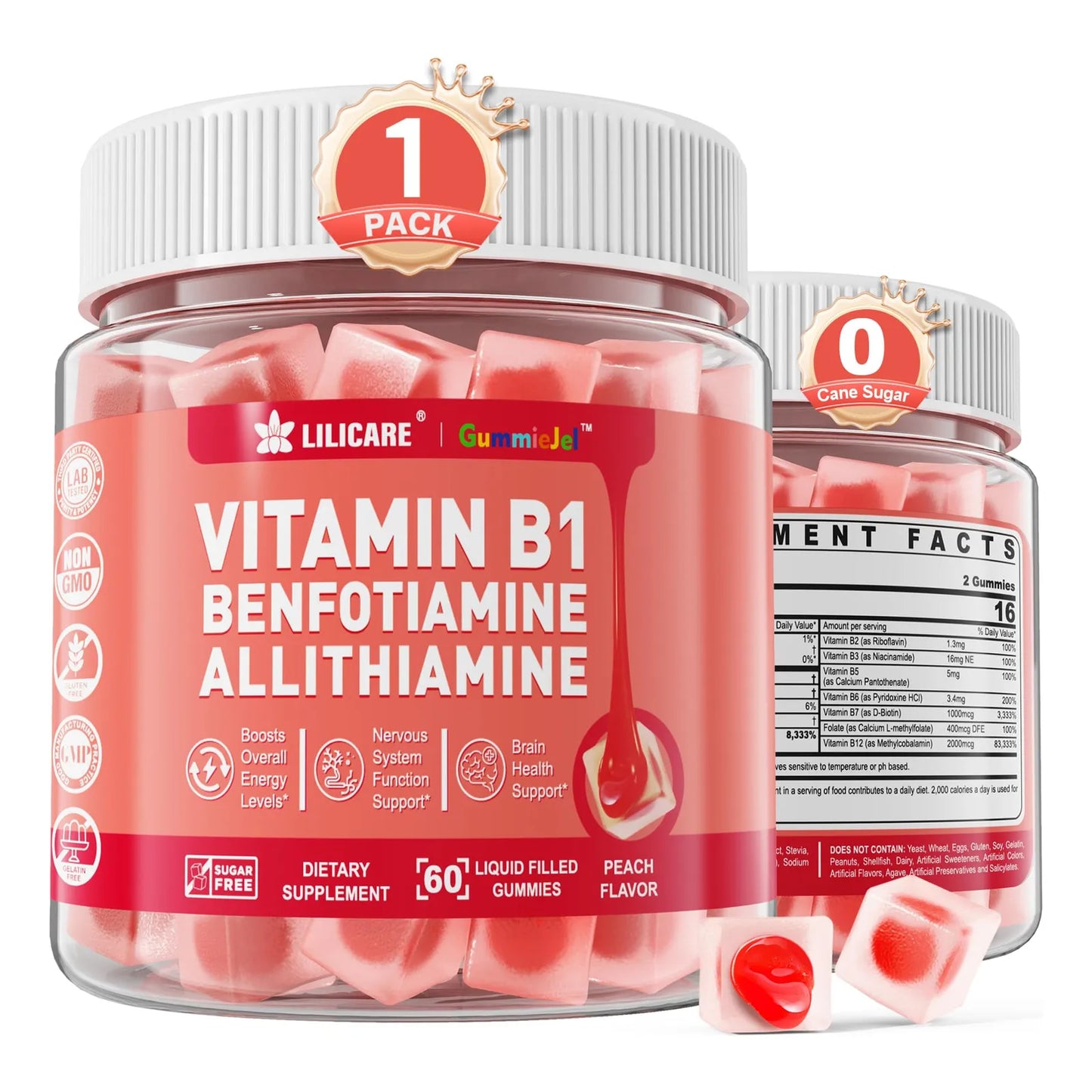Gomitas Vitamina B1 Benfotiamina 300 Mg Allitiamina 50 Mg Tiamina 100 Mg Complejo B