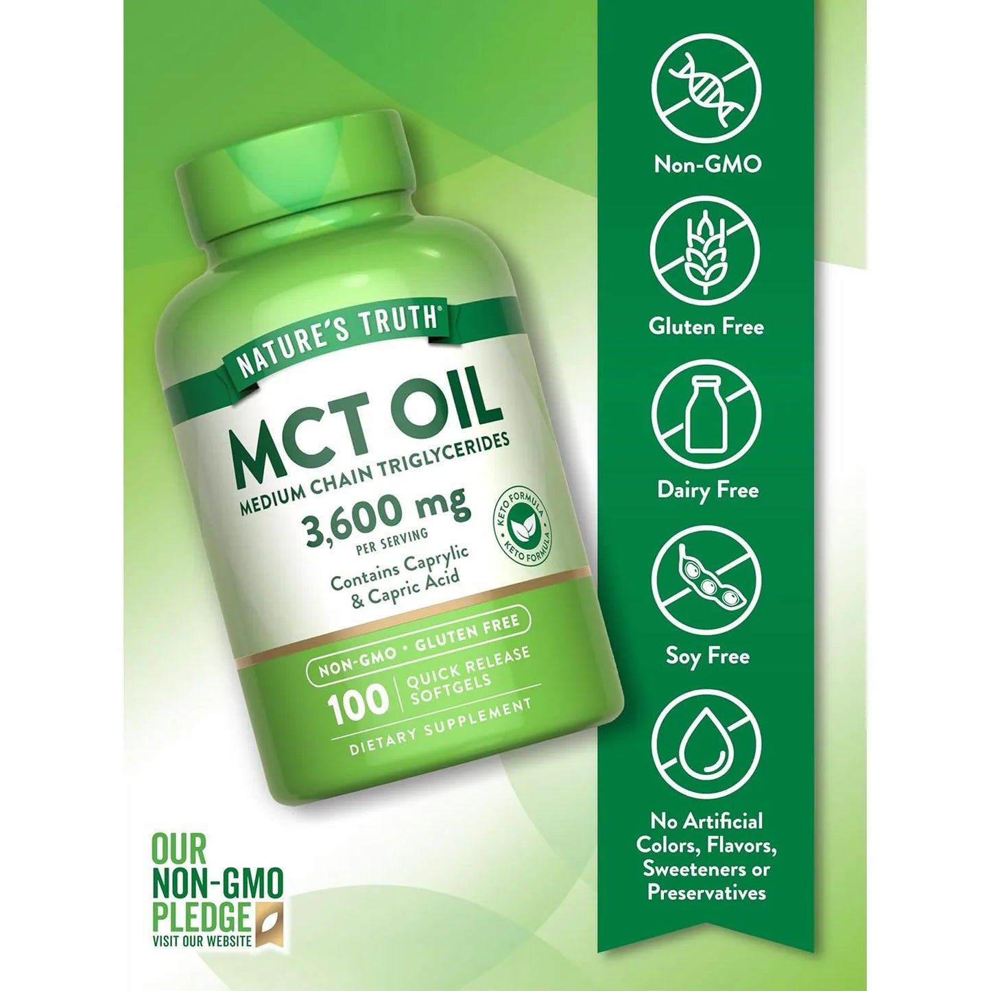 Aceite MCT 100 Capsulas Blandas NatureS Truth Ideal Dieta Keto Sin Gluten