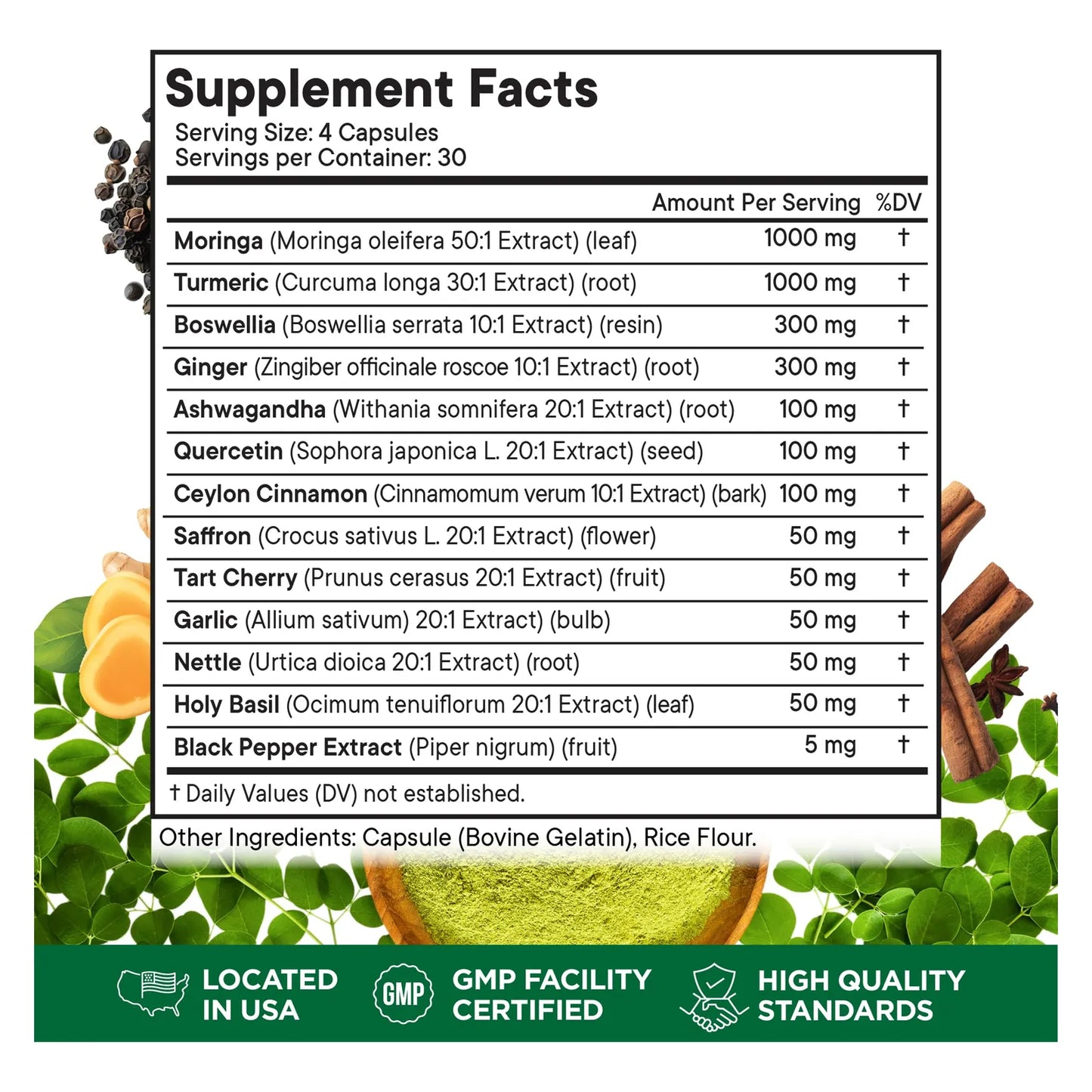 Suplemento De Curcumina Moringa Y Jengibre 30000 Mg Soporte Articular Y Energía