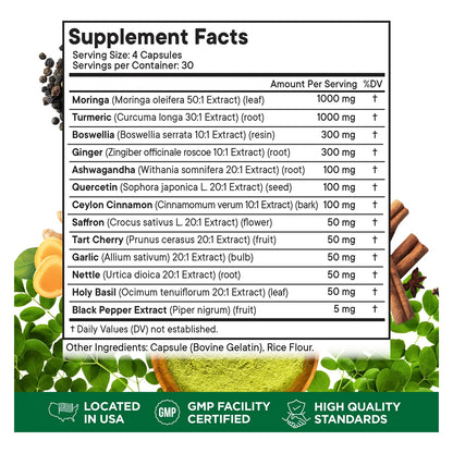 Suplemento De Curcumina Moringa Y Jengibre 30000 Mg Soporte Articular Y Energía