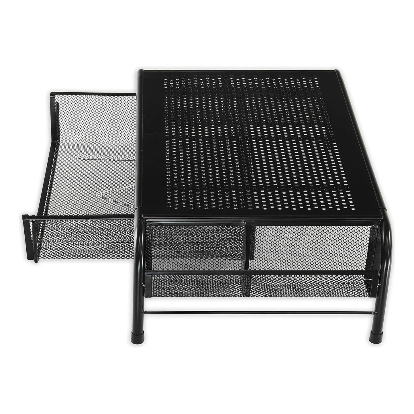 Soporte Elevador De Escritorio Con Cajon Organizador Metalico Negro SimpleHouseware