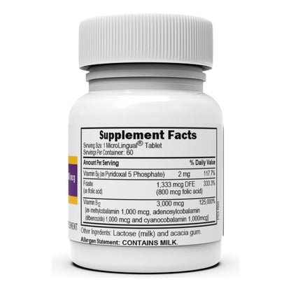 Tabletas Microlingües B12 3000 Mcg Disolución Rápida 60 Unid Energía Y Cognición
