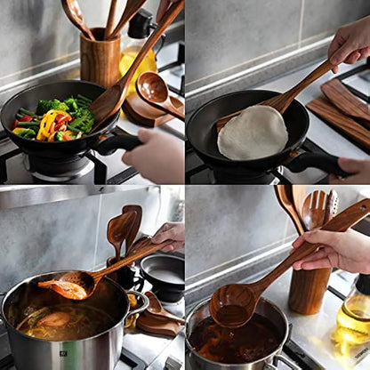 Utensilios De Cocina De Madera Con Soporte Cucharas Naturales Eco Friendly