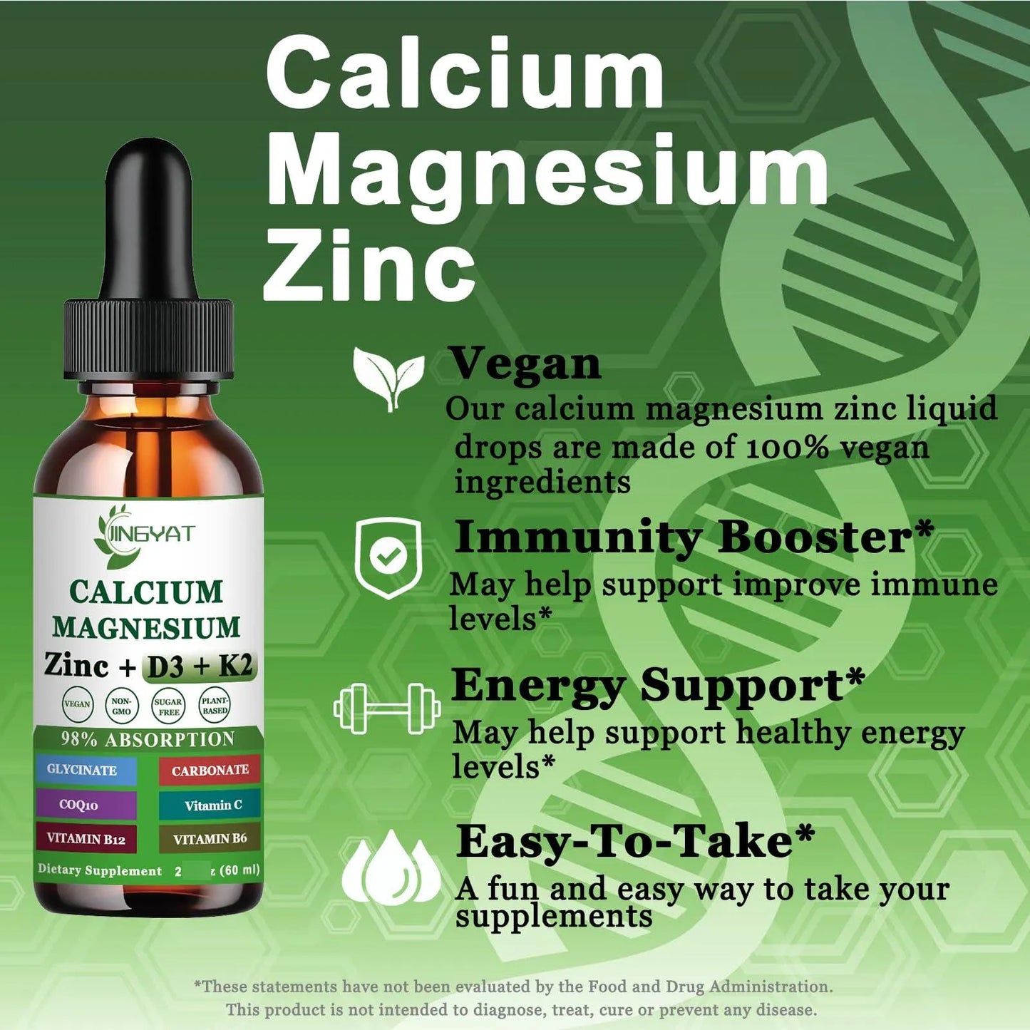 Gotas Líquidas De Calcio Magnesio Zinc Con Vitaminas D3 K2 B6 B12 Coq10
