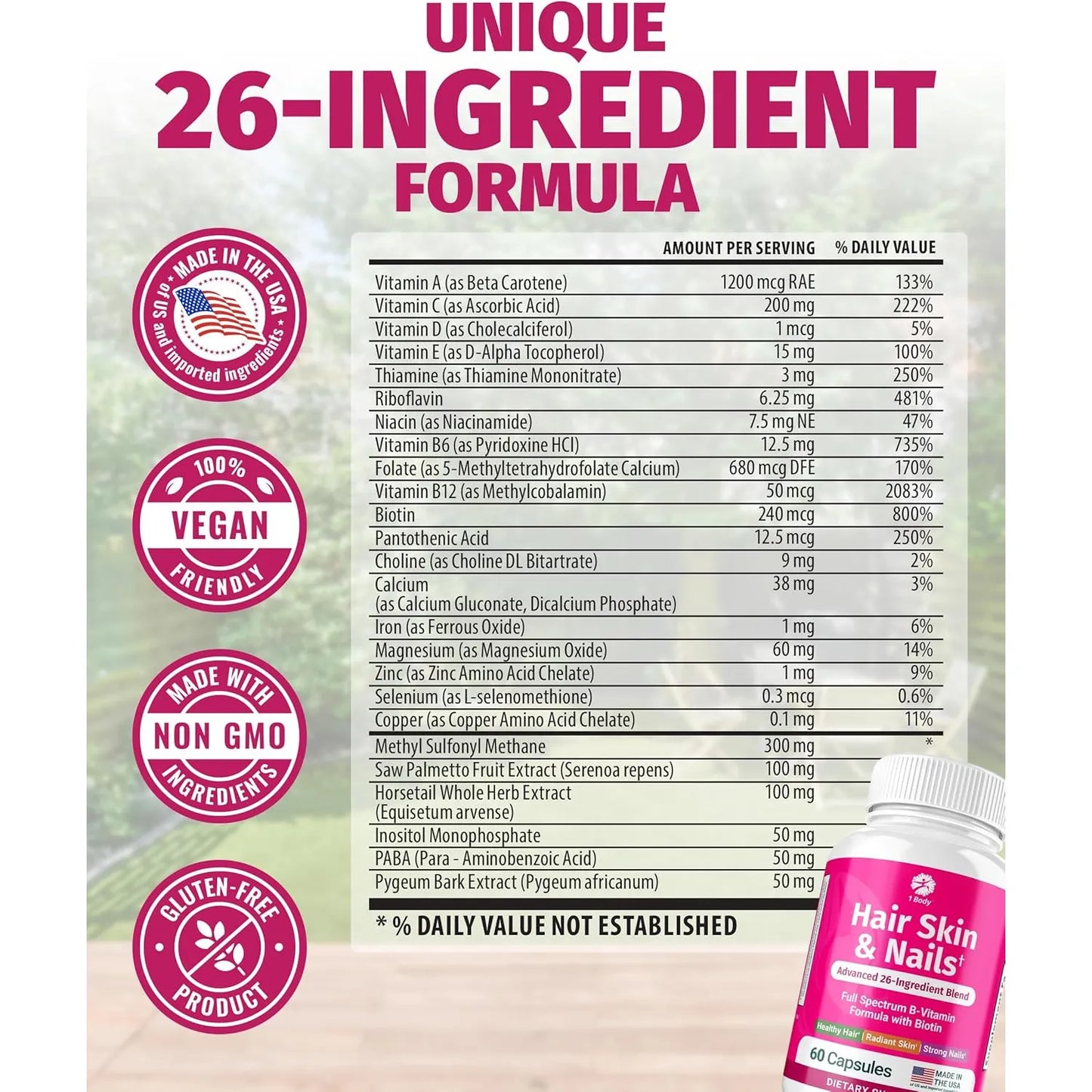 Vitaminas Cabello Piel Uñas Crecimiento Restauracion Biotina 5000 Mcg 60 Capsulas