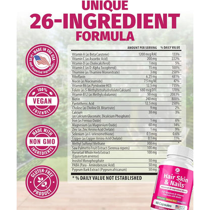 Vitaminas Cabello Piel Uñas Crecimiento Restauracion Biotina 5000 Mcg 60 Capsulas