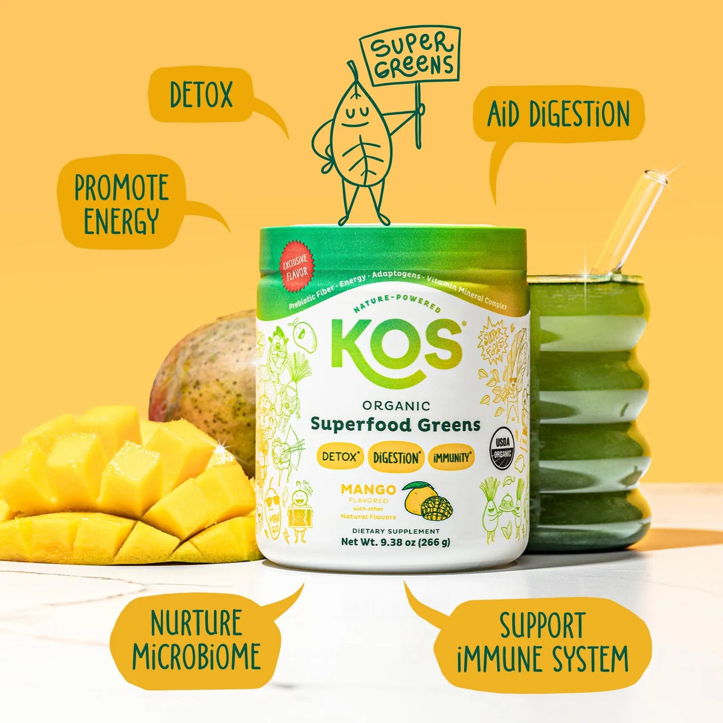 Polvo Organico De Superalimentos Verdes Para Salud Intestinal Fibra Prebiotica 28 Porciones