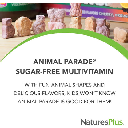 Multivitaminico Masticable Para Niños Animal Parade 90 Tabletas Sabor Variado Sin Azucar