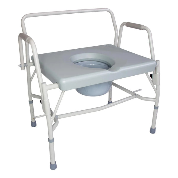 Inodoro Portátil Con Brazos Caídos Asiento Ancho Capacidad 500 Lbs Ideal Para Adultos Mayores