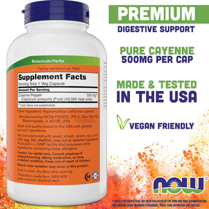 NOW Cayena Capsicum Annuum 500 Mg 360 Cápsulas Vegetales Antiinflamatorio Natural