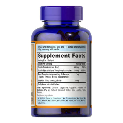 Vitamina C 500 Mg Con Escaramujos Y Vitamina E 400 Antioxidante Puritan's Pride 100 Capsulas