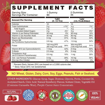 Gomitas De Hierro Multivitaminas Sabor Fresa Veganas Sin Gluten