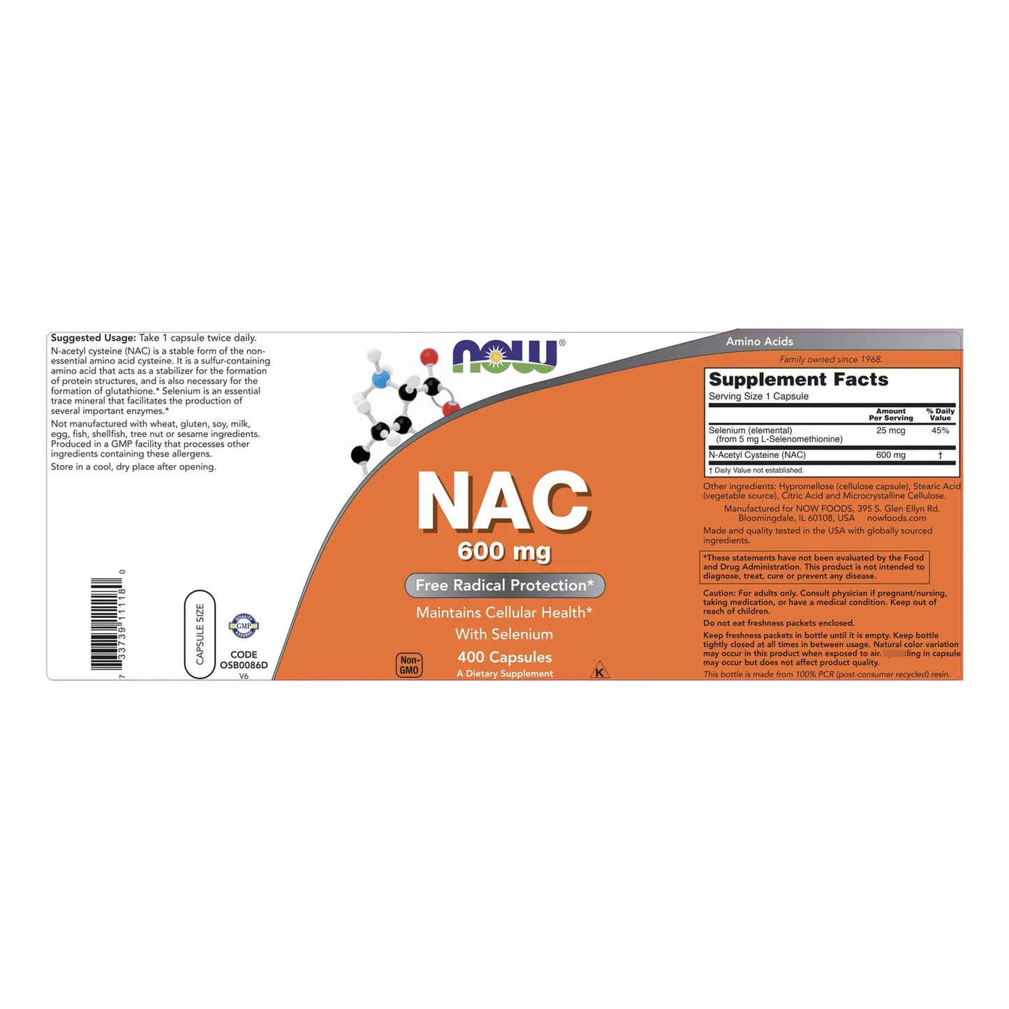 Now NAC 600 Mg Con Selenio 400 Cápsulas Vegetales Paquete De 2 Antioxidante Poderoso