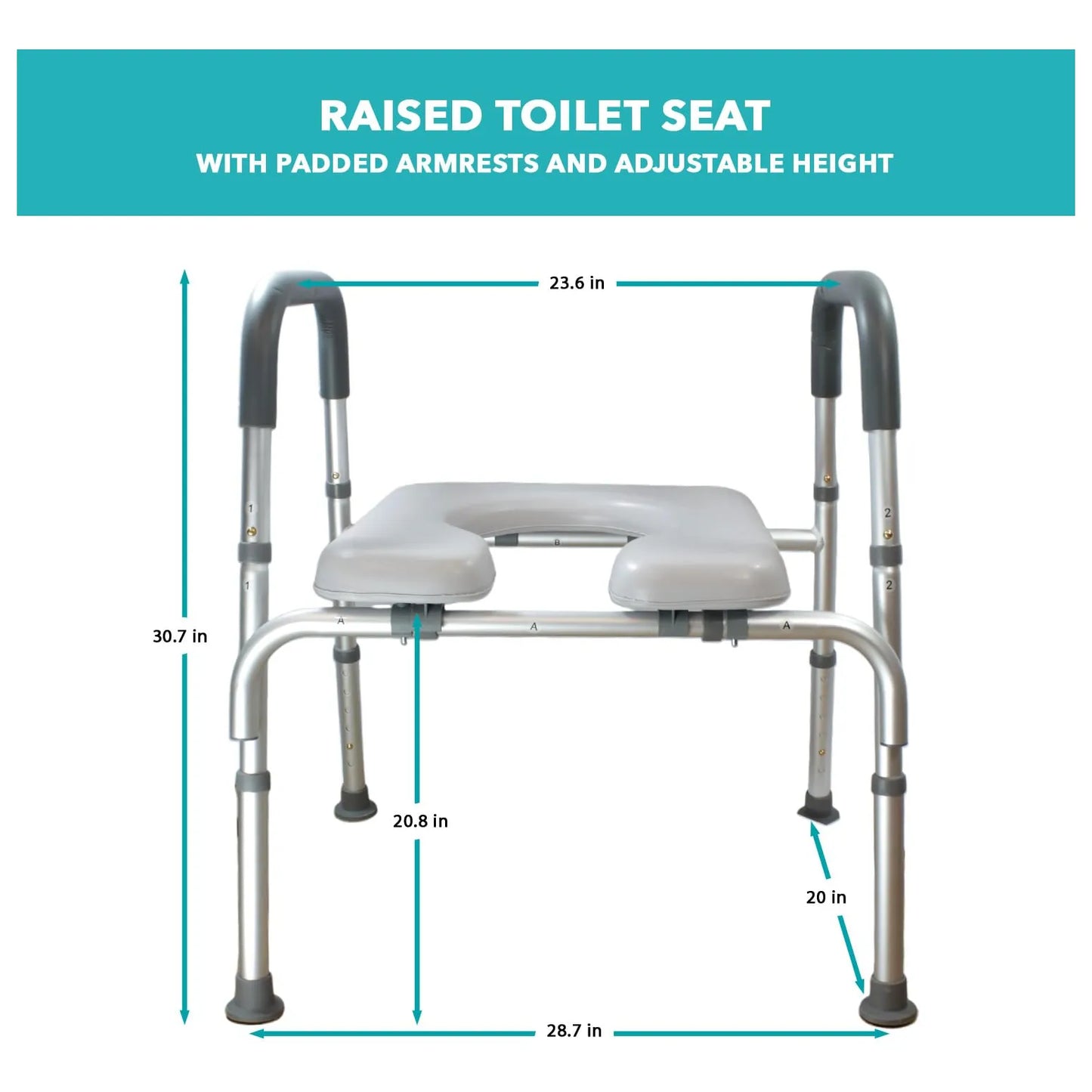Asiento De Inodoro Elevado Altura Ajustable Con Reposabrazos Seguro Y Comodo