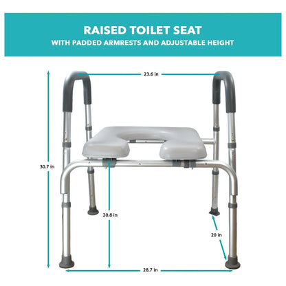 Asiento De Inodoro Elevado Altura Ajustable Con Reposabrazos Seguro Y Comodo