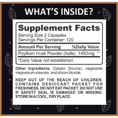 Capsulas De Psyllium 1450 Mg Fibra Soluble Natural Salud Intestinal Regularidad