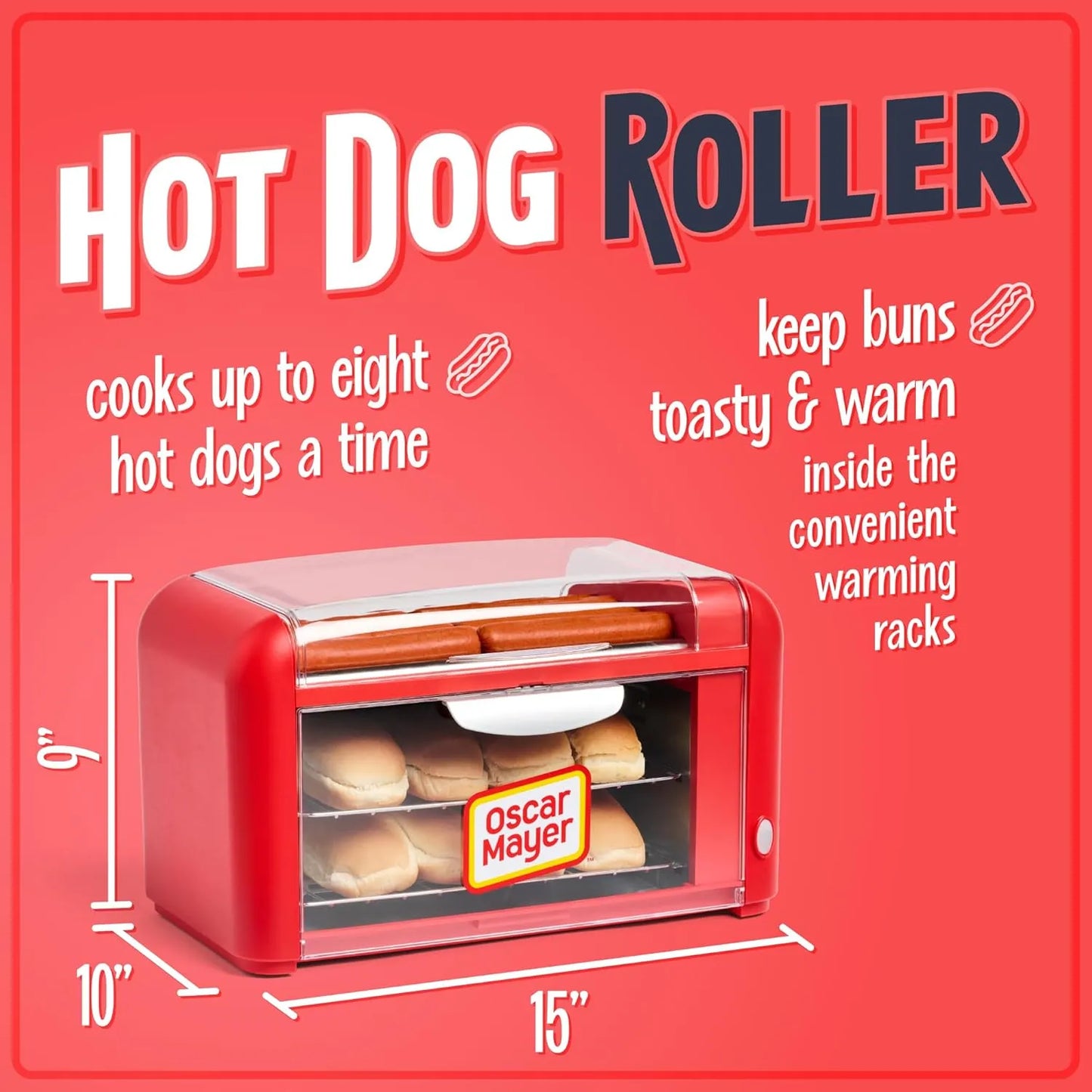 Horno Tostador Extra Grande 8 Perros Calientes Acero Inoxidable Oscar Mayer