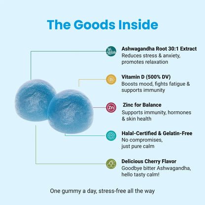 Gomitas De Ashwagandha Halal Con Vitamina D Y Zinc Sabor Cereza 60 Unidades