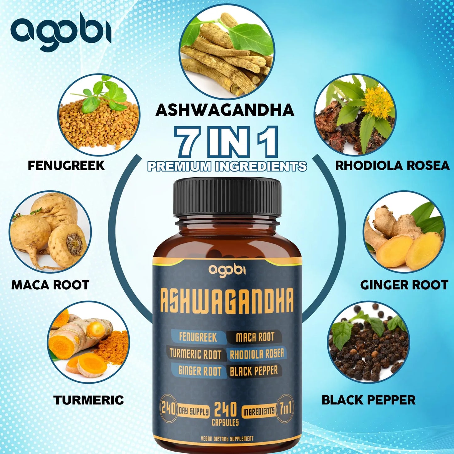 Cápsulas De Ashwagandha 7 En 1 8050 Mg Con Fenogreco Maca Cúrcuma Suplemento Energía Y Bienestar