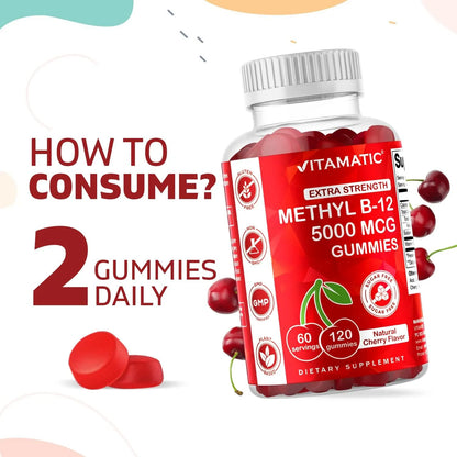 Gomitas De Vitamina B12 Metilo 5000 Mcg 120 Unidades Sabor Cereza Veganas