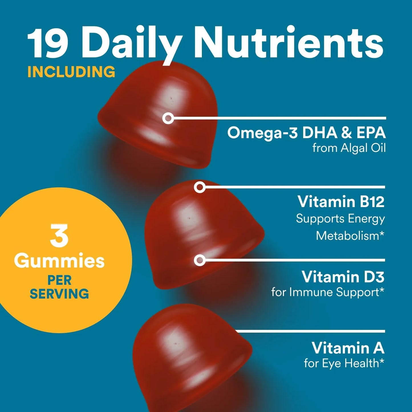 Gomitas Multivitamínicas Para Hombres Con Omega 3 DHA EPA Y 19 Nutrientes Esenciales