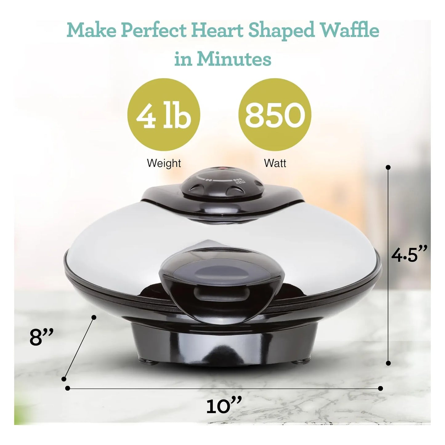 Máquina De Gofres Euro Cuisine WM520 En Forma De Corazón Antiadherente Y Ajustable